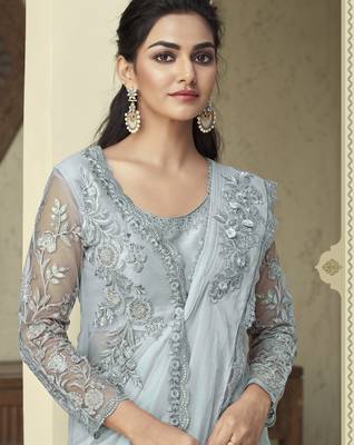 rainbow shimmer saree with stylish jacket blouse 3