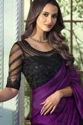 purple pattern georgette silk blend saree  stylish saree