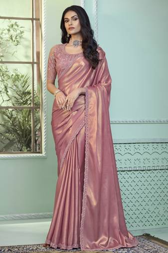 golden shimmer georgette saree     glamorous party wear