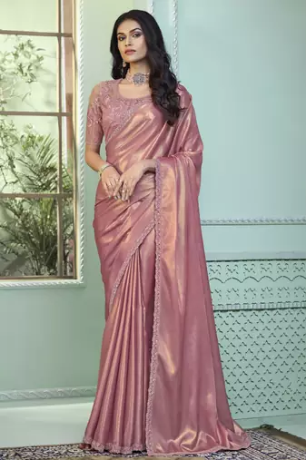 golden shimmer georgette saree     glamorous party wear
