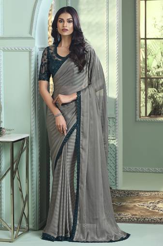 silver pattern georgette silk blend saree     premium festive saree