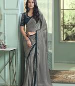 silver pattern georgette silk blend saree     premium festive saree