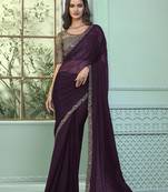wine chiffon saree     elegant evening wear