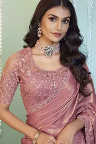 golden shimmer georgette saree  glamorous party wear