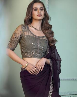 wine chiffon saree  elegant evening wear 2