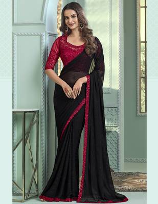 black chiffon saree  classic & elegant saree with blouse 1