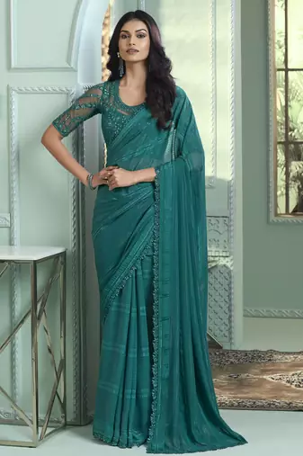 rainbow pattern chiffon saree     vibrant designer wear