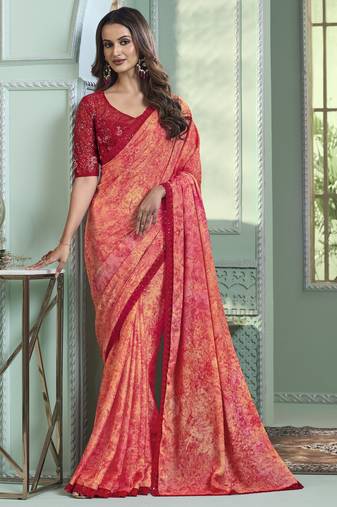crystal chiffon silk blend saree     lightweight designer collection