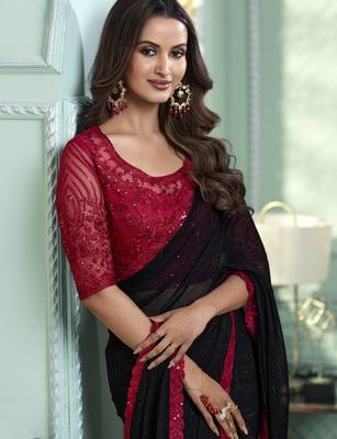 black chiffon saree  classic & elegant saree with blouse 2