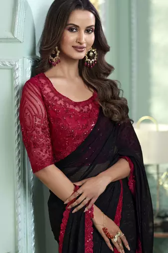 black chiffon saree  classic & elegant saree with blouse
