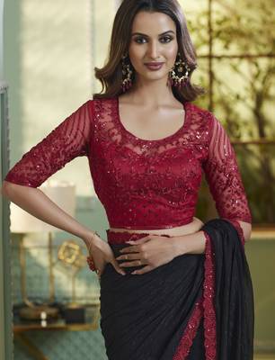 black chiffon saree  classic & elegant saree with blouse 3