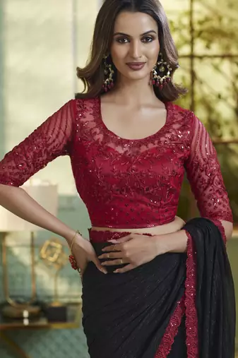 black chiffon saree  classic & elegant saree with blouse