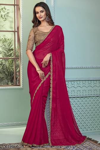 rainbow georgette designer saree with unstitched blouse 