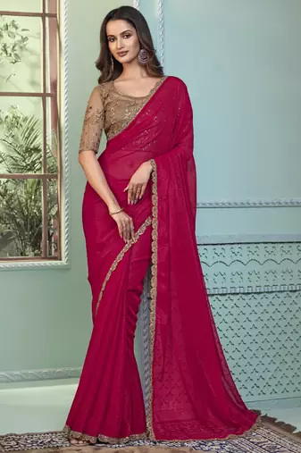 rainbow georgette designer saree with unstitched blouse 