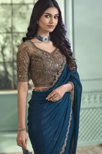 premium rainbow georgette saree with blouse