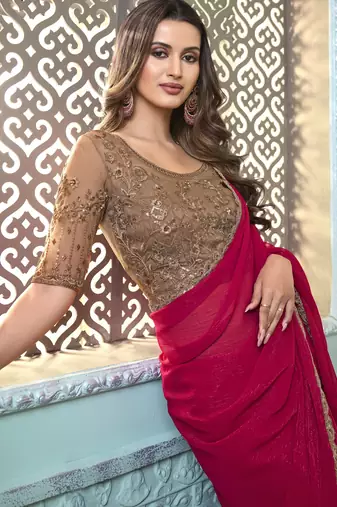 rainbow georgette saree with unstitched blouse 