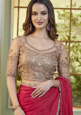 rainbow georgette saree with unstitched blouse  3
