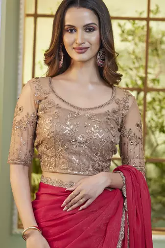 rainbow georgette saree with unstitched blouse 