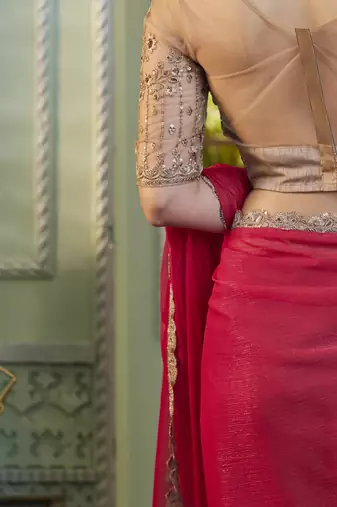 rainbow georgette saree with unstitched blouse 