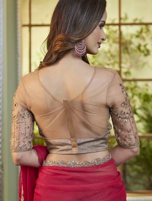 rainbow georgette saree with unstitched blouse  5