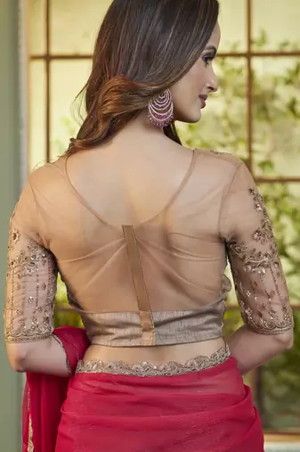 rainbow georgette saree with unstitched blouse 