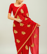 Designer Blooming Georgette Saree with All-Over Sequins Work & Peacock–Butterfly Butta | Premium Collection