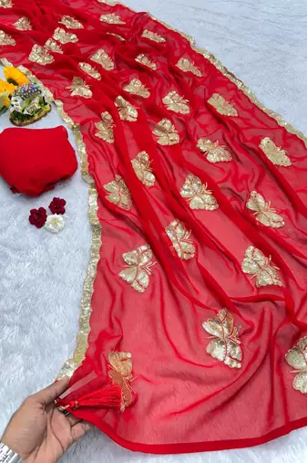  Blooming Georgette Saree with All-Over Sequins Work & Peacock Butterfly Butta | Premium Collection