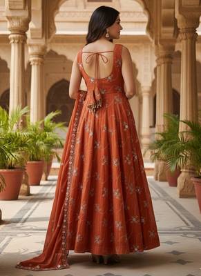 Dark orange kesariya silk  embroidery zari sequins-work suit set 3