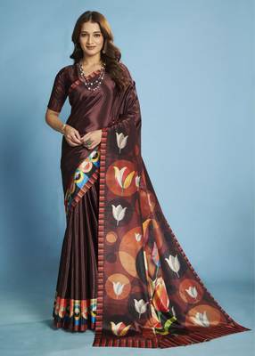 Soft silk blend Malai Crepe Saree with Modern Touch Abstract Design  Party/Festive Wear 1