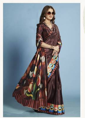 Soft silk blend Malai Crepe Saree with Modern Touch Abstract Design  Party/Festive Wear 2