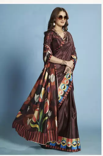 Soft silk blend Malai Crepe Saree with Modern Touch Abstract Design  Party/Festive Wear