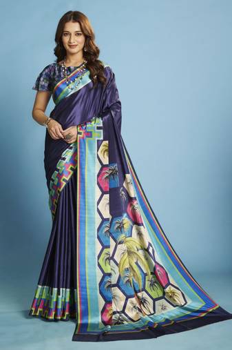 Malai Crepe Soft Silk Saree with Modern Abstract Print     Premium Party & Festival Wear