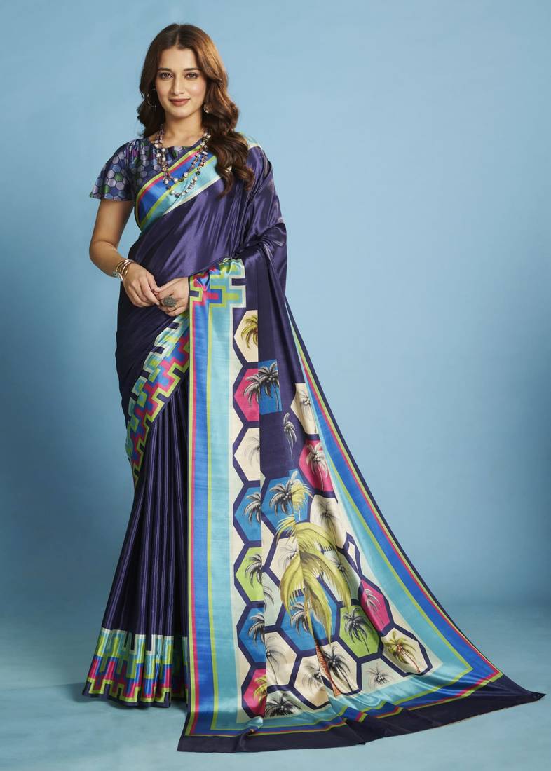 Malai Crepe Soft Silk Saree with Modern Abstract Print – Premium Party & Festival Wear