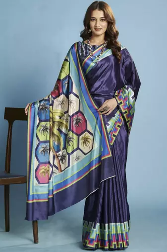 Malai Crepe Soft silk blend Saree with Modern Abstract Print  Premium Party & Festival Wear