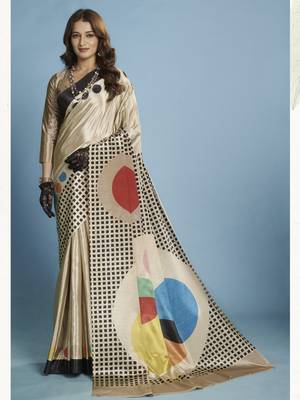  Malai Crepe Saree with Elegant Drape & Abstract Print | Luxury Collection 1