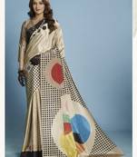 Designer Malai Crepe Saree with Elegant Drape & Abstract Print | Luxury Collection