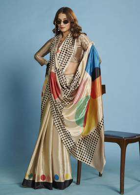  Malai Crepe Saree with Elegant Drape & Abstract Print | Luxury Collection 2