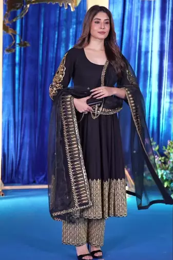 Black blooming georgette  embroidery zari sequins-work suit set