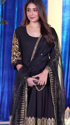 Black blooming georgette  embroidery zari sequins-work suit set 4