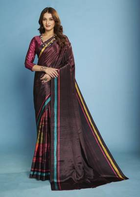 Soft silk blend Malai Crepe Saree with Modern Touch Abstract Design  Party/Festive Wear 1
