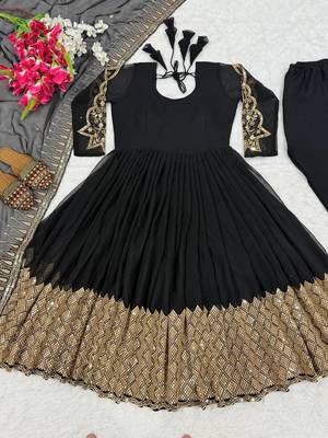 Black blooming georgette  embroidery zari sequins-work suit set 6