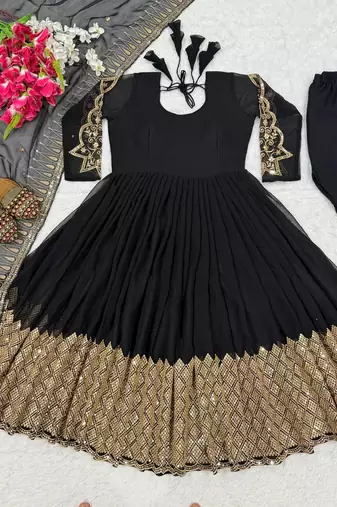 Black blooming georgette  embroidery zari sequins-work suit set