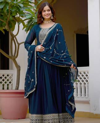 Rama faux georgette rich sequins embroidery flared gown with heavy dupatta 1