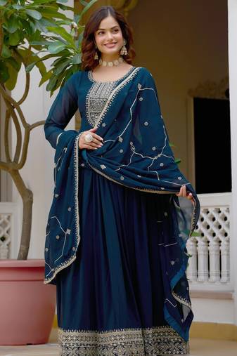 Rama faux georgette rich sequins embroidery flared gown with heavy dupatta