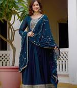 Rama faux georgette rich sequins embroidery flared gown with heavy dupatta