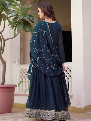 Rama faux georgette rich sequins embroidery flared gown with heavy dupatta 2