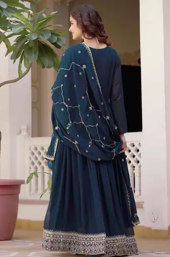 Rama faux georgette rich sequins embroidery flared gown with heavy dupatta