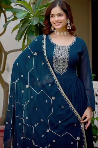 Rama faux georgette rich sequins embroidery flared gown with heavy dupatta
