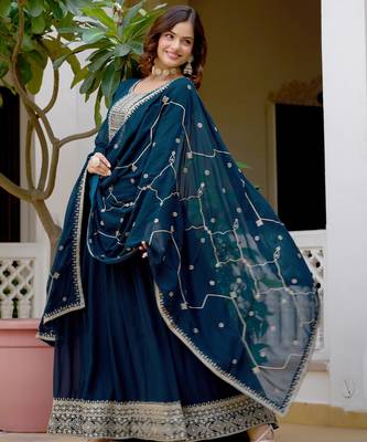 Rama faux georgette rich sequins embroidery flared gown with heavy dupatta 4