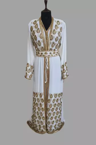 Off-White color luxurious Handmade Moroccan Two Piece  Kaftan with hijjab